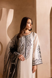 Black White 3Pc - Embroidered Khaddar Dress